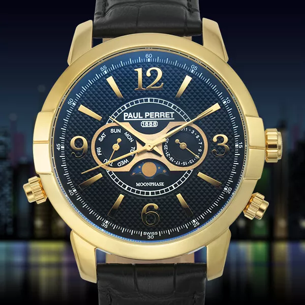 MONTRE HOMME PAUL Perret Swiss Moon Phase Anatole CLEARANCE