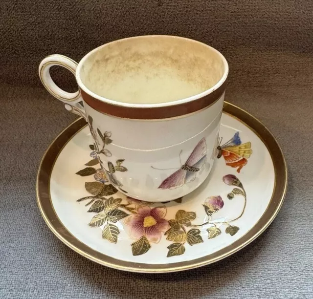 5Royal Worcester Hand Painted Floral Butterfly Gold Demitasse Cup & Saucer