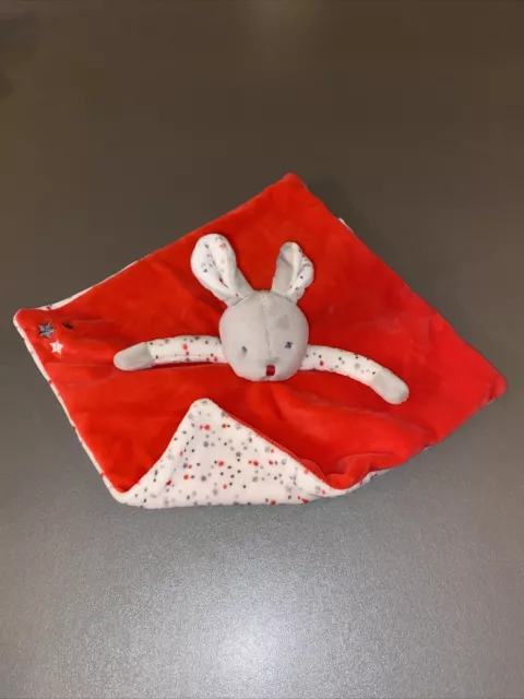 doudou plat lapin gris rose rouge étoile obaibi okaidi   neuf
