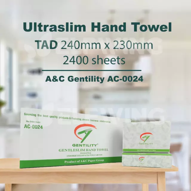 A&C Gentility UltraSlim Paper Hand Towel 1ply 2400sht TAD Process Techno AC-0024