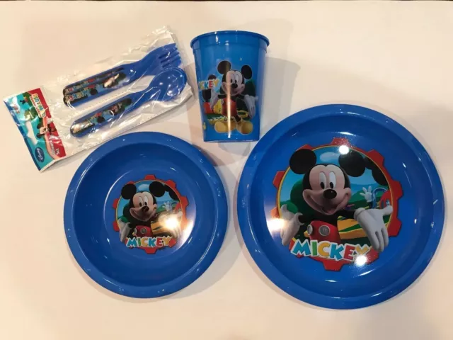 Dinnerware Set 5 Piece Plate Bowl Tumbler Fork Spoon Disney Mickey Blue NEW