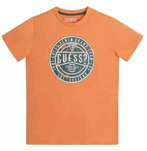 GUESS Big Boys Stamp Organic Cotton Short Sleeve Crewneck Graphic T-shirt Sz 8