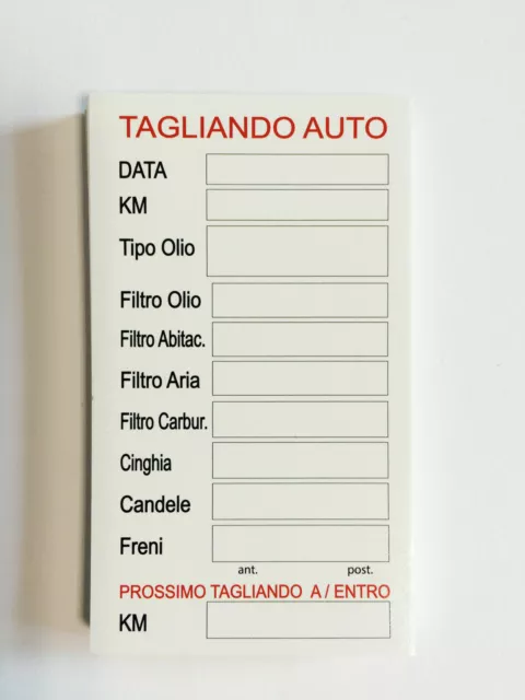 100 50 TAGLIANDO Auto Cambio Olio Etichetta Adesivo PVC IMPERMEABILE  RESISTENTE EUR 1,00 - PicClick IT