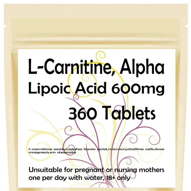 LCARNITINE ACETYL + Alpha Lipoic Acid 600mg Xtra NonGmo x 360 Tablets