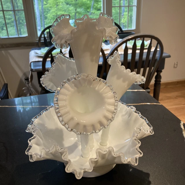 Fenton Silver Crest 5 Pc. 4 Horn Epergne, 13”tall.