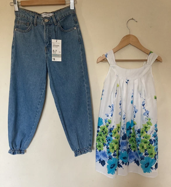 Age 6 - 7 Years Girls Bundle F&F Dress BNWT Blue Denim Jeans Summer Holiday