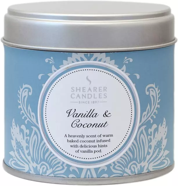 Shearer Candles Vanilla and Coconut Large Scented Silver Tin Candle - White