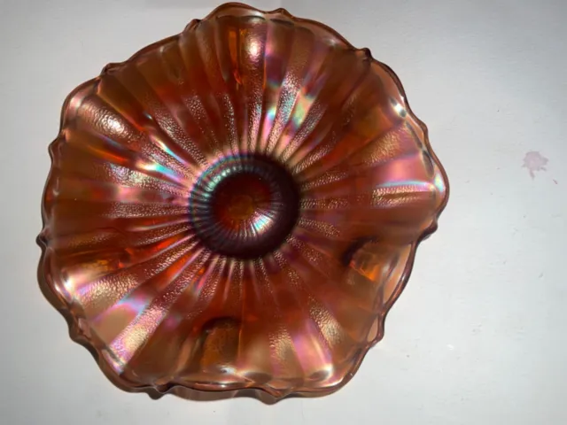 VTG Fenton Carnival Glass Iridescent Marigold Coin Dot Ruffled Bowl Pattern 6”