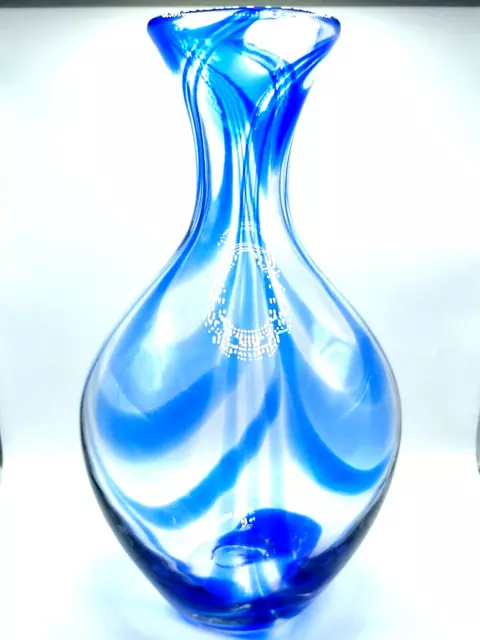 Blenko Glass Cobalt Swirl Vase Style #1511, 13" 2015 Signed Very Good