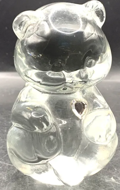 FENTON ART GLASS CLEAR APRIL BIRTHDAY BEAR “Diamond” 3 1/4" FIGURINE 1990'S