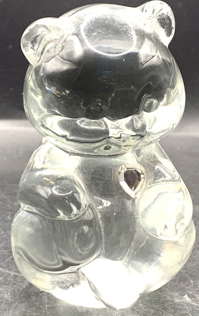 FENTON ART GLASS CLEAR APRIL BIRTHDAY BEAR “Diamond” 3 1/4" FIGURINE 1990'S