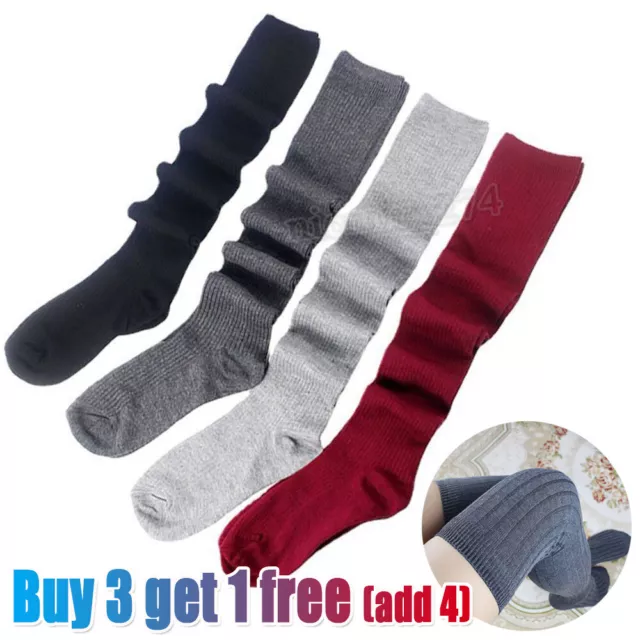 UK Womens Girls Winter Thigh High Over The Knee Knitted Thick Long Socks Cotton