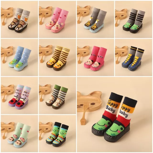 Kids Baby Girl Boys Toddler Anti-slip Slippers Socks Cotton Shoes Winter Warm UK