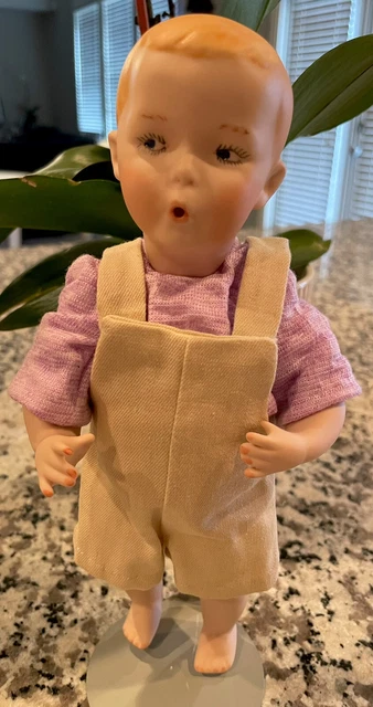10” Vintage All bisque Porcelain Fully Jointed Socket Head Male Doll With Stand