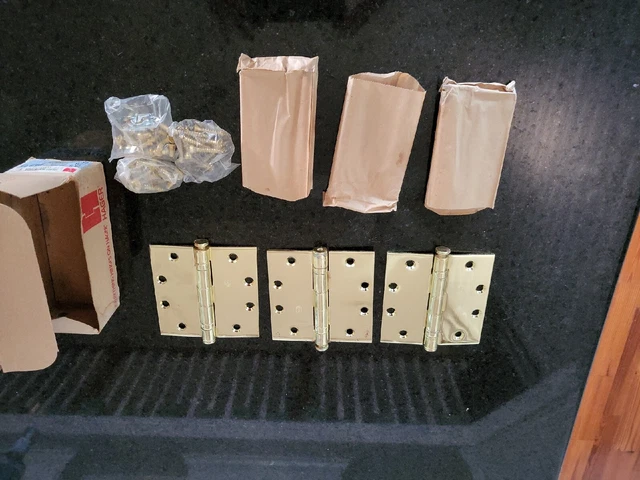 3 Hager brass door hinges 4 1/2" x 4 1/2" in original box NOS Excellent Shape
