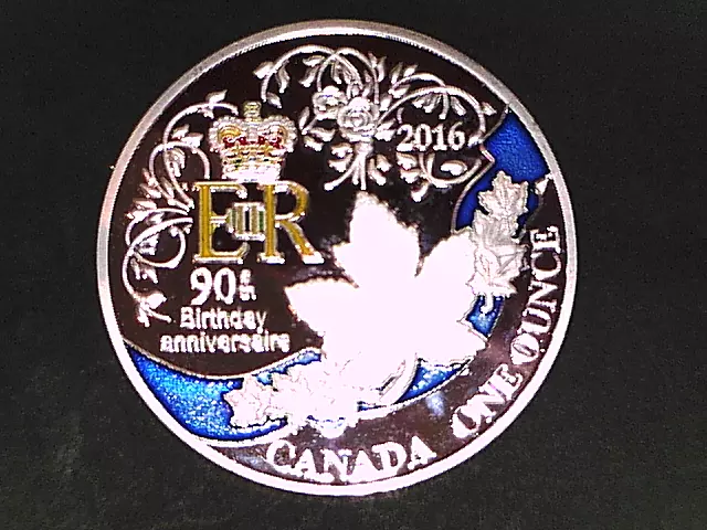 CANADA 2016 QEII 90th BIRTHDAY PROOF DOLLAR 1oz 99.9% SILVER