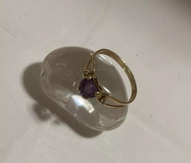 Solid 10k Yellow Gold Amethyst Heart Ring - Size 4