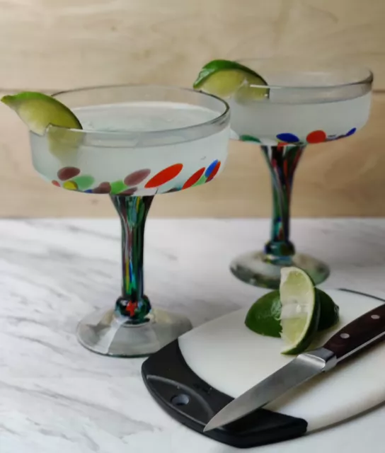 Mexican Hand Blown Glass – Set of 4 Hand Blown Margarita Glasses Confetti... 3