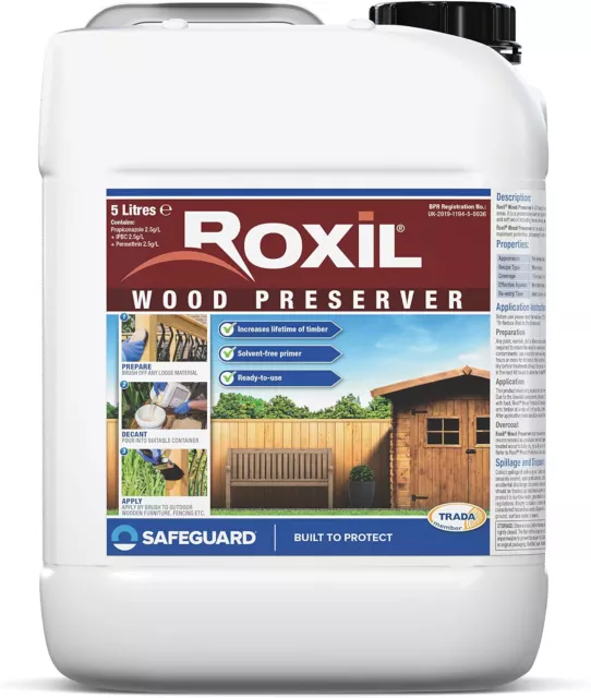 Roxil Wood Preserver (5 Litre) Clear, Odourless Formulation Providing Protectio