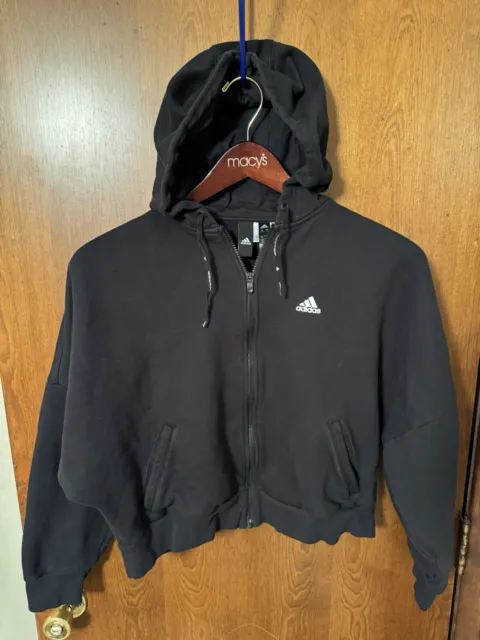 Adidas Full Zip Oversized Cropped Black Hoodie Size Small