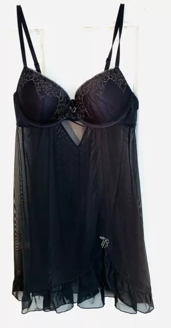 Sexy Lingerie Black Lace Babydoll Push Up Large Sheer Gillian & O’Malle