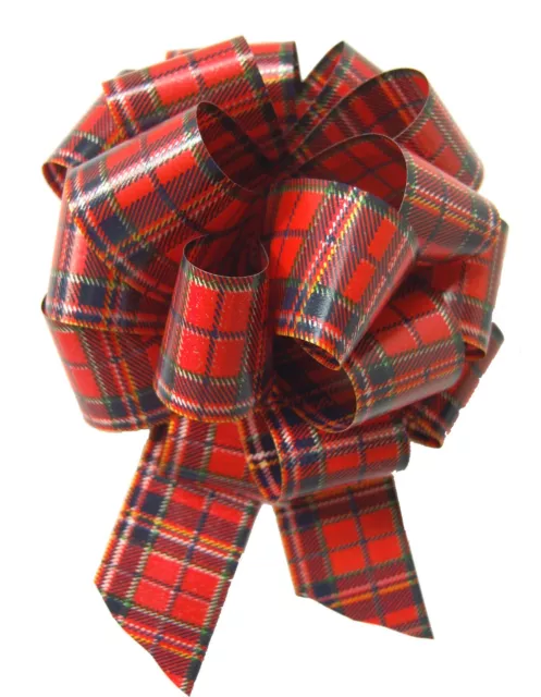 10 x RED TARTAN PULL BOWS - Christmas Gift Basket Hamper Red Blue Party Ribbon