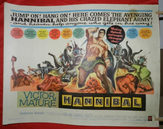 1 Vintage Half Sheet Movie Poster for Hannibal, 1960, Victor Mature