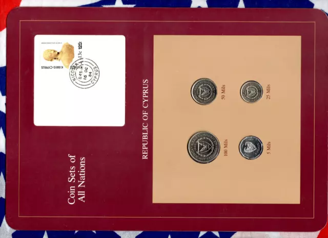 Coin Sets of All Nations Cyprus w/card 5,25,50,100 Mils 1982 UNC