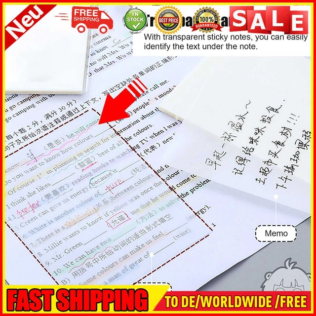 Transparent Sticky Notes Clear Self-Sticky Translucent Memo Pad 50 Sheets