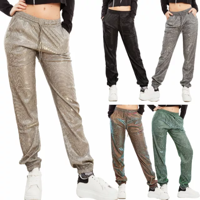 Pantaloni donna lurex sportivi glitter fitness sport laccio TOOCOOL GG9199