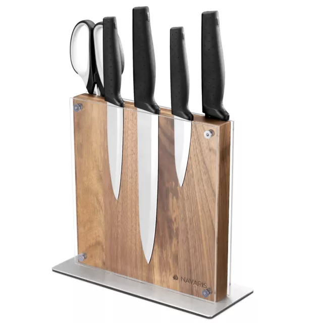 Soporte de madera magnético doble cara para cuchillos utensilios con protector