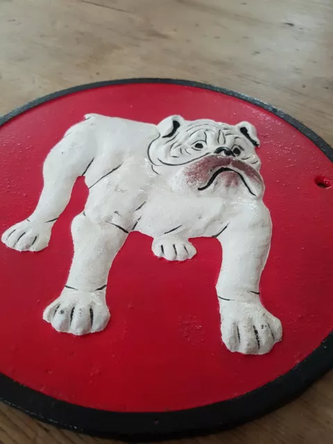 Insegna in ghisa bulldog look vintage placca da parete 24 cm cane britannico regalo casa rosso 2