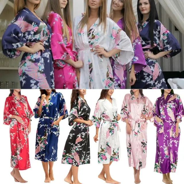 Abito da donna seta raso kimono abito abito da sposa damigella d'onore pigiama da bagno pigiama