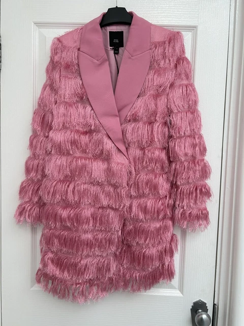 Mini abito blazer con frange River Island UK 8 rosa occasione in uscita prezzo disponibile £99