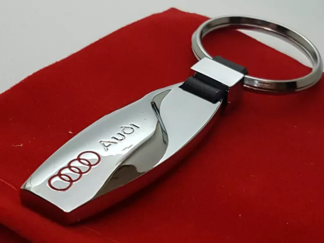 AUDI Car Logo Teardrop Metal Keyring key chain Fob with Velvet Gift Pouch [S3]