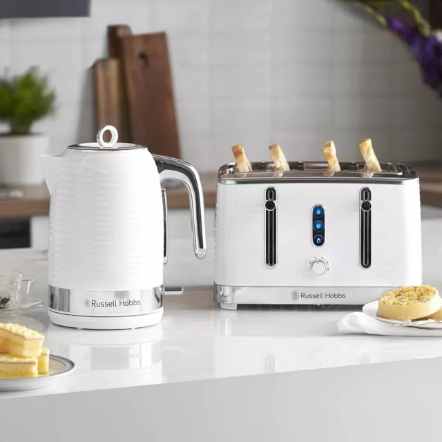 Russell Hobbs Inspire White Jug Kettle, 4 Slice Toaster & Microwave Kitchen Set 3