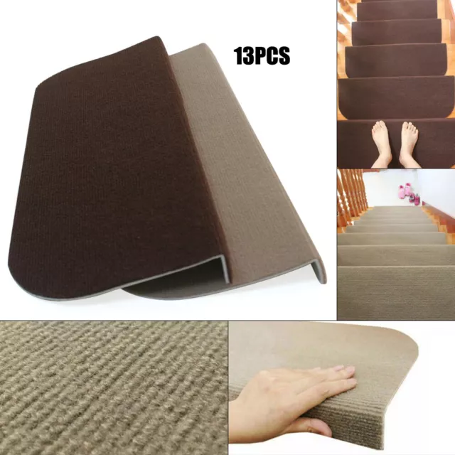 13PCS Non Slip Carpet Stair Treads Rug Floor Mats Foldable Washable 9.5"x21.7"