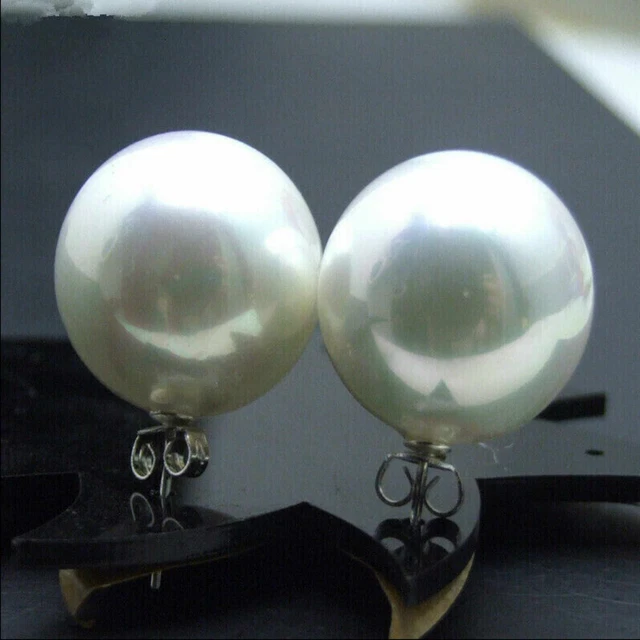 Fashion 16mm White Round Sea Shell Pearl 925 Silver Earrings Women Holiday gifts