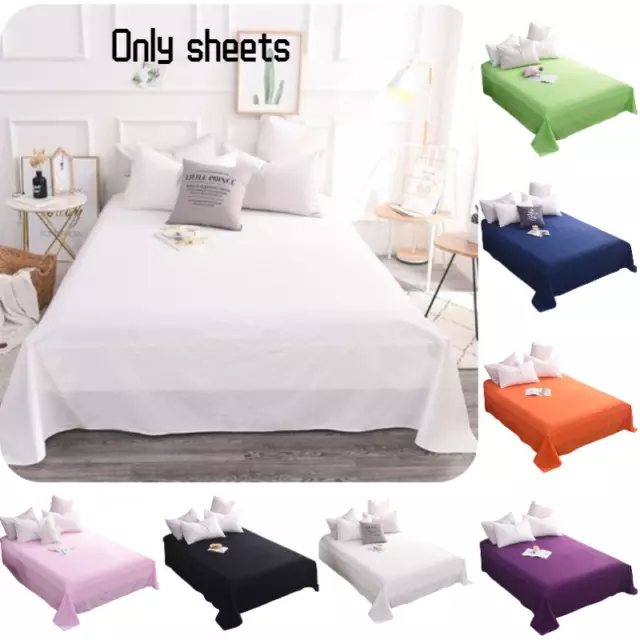 Pure Color Solid Cotton Bed Flat Sheet Single Double Sizes Home Use Bedding Soft
