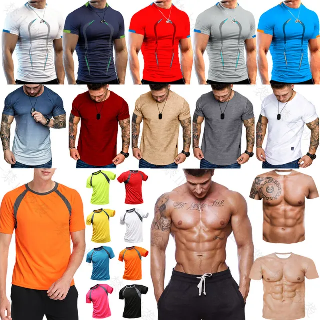 Uomo T Shirt Abbigliamento Palestra Bodybuilding Esercizi Allenamento Eserczio