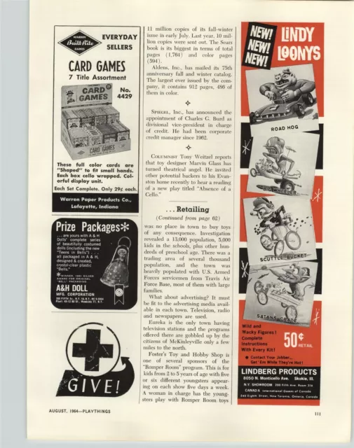 1964 PAPER AD Toy Lindberg Lindy Loonys Road Hog Satans Crate Big Wheeler ++
