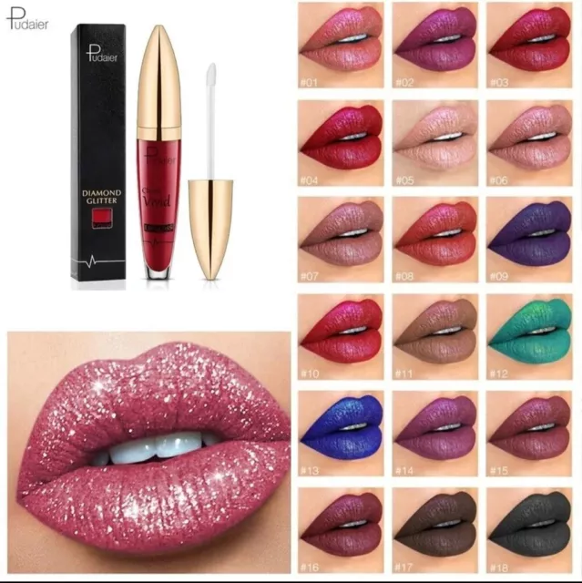 Pudaier Diamond Glitter Liquid Lipstick Long Lasting Matte Velvet Lip Gloss