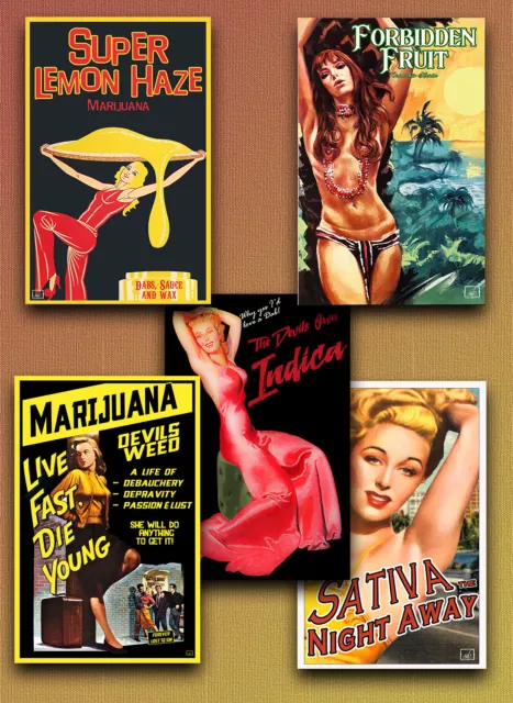 Reefer Madness posters (II) - - 5 for $45- unframed cannabis retro wall art deco