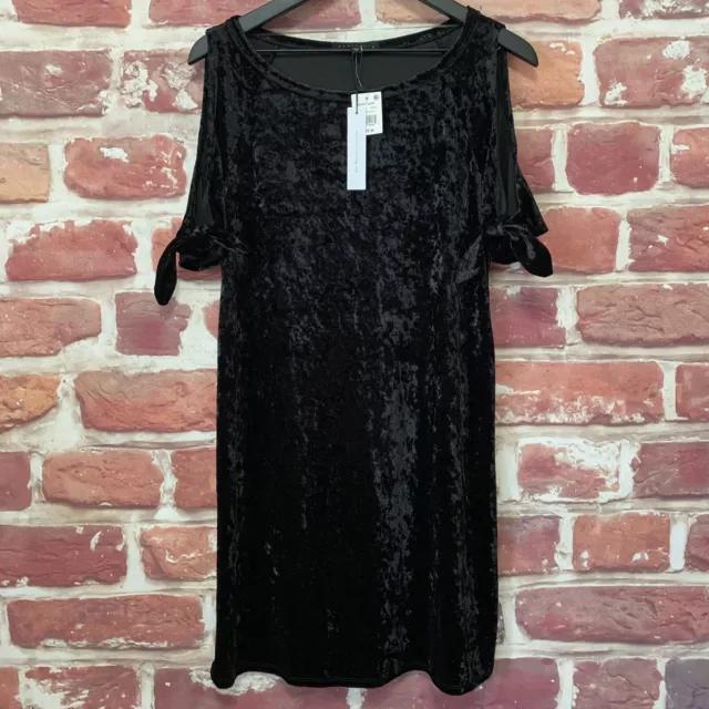 Anthropologie Sanctuary Dress Womens Medium Black Crushed Velvet Slit Sleeve