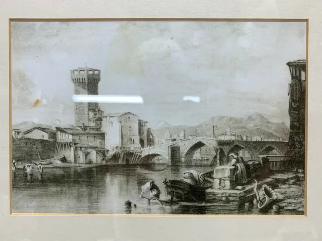 Druckgravur von Pisa gezeichnet von C Stanfield graviert JT Willmore italienisch gerahmt