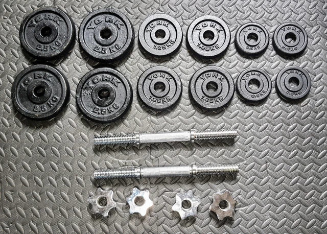 York 20kg black cast iron dumbbell spinlock sales set in case