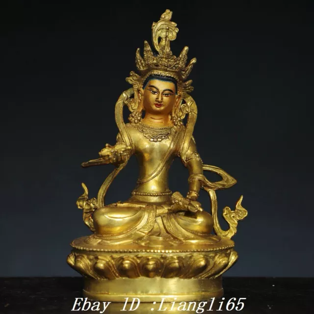 7" Tibet Kupfer Vergoldung Malerei Vajradhara Vajrabhairava Göttin Buddha Statue