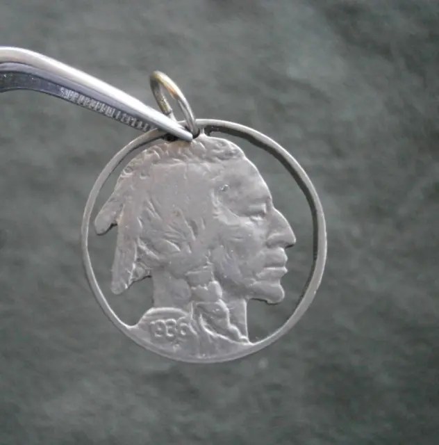 Cut Out Indian Head from Buffalo Nickel US 5 Cents Coin Vintage Charm  3.9g 1936