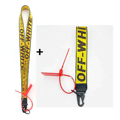 2 X OFF-WHITE Industrial Keychain Belt Strap ID Holder Wrist Neck Lanyard Yellow