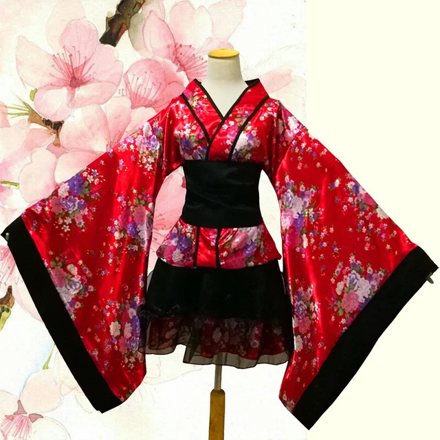 Womens Girls Japanese Cherry Blossom Dress Kimono Halloween Costume Cosplay ZG9